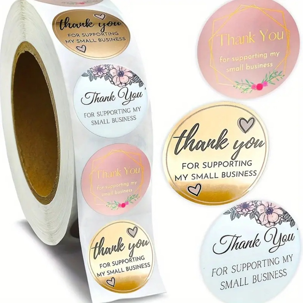 500pcs Roll of 1-Inch Floral 'Thank You' Stickers with Heart Design Bin A